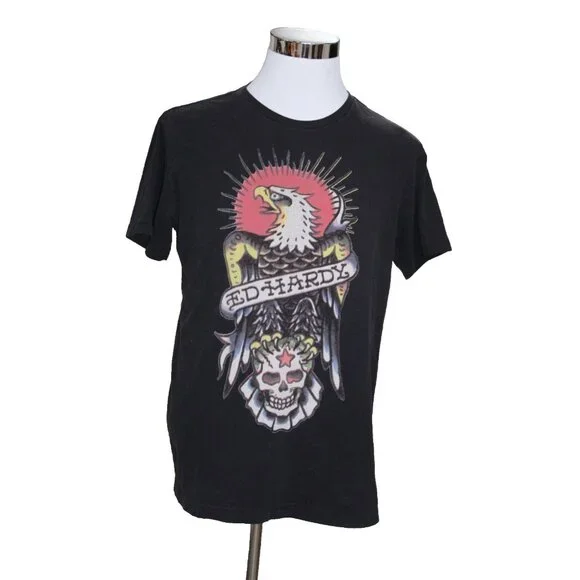 Vintage Ed Hardy T Shirt Mens XL Skull Star Tattoo Art Eagle Black y2k USA - Picture 1 of 7